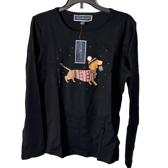 Karen Scott PSmall  Women Black Dachshund Christmas Long Sleeve Shirt - Picture 9 of 9